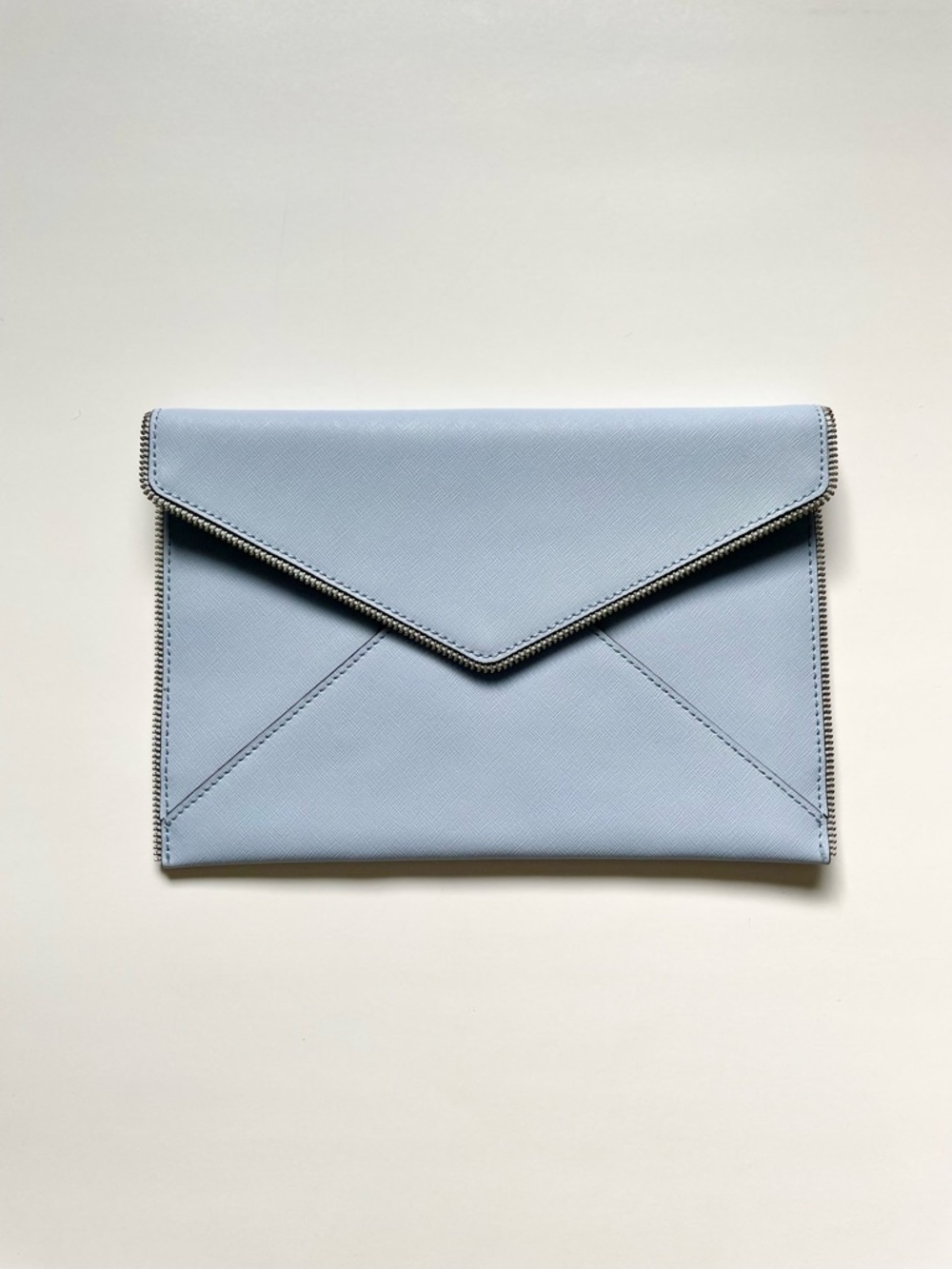 Rebecca Minkoff Light Blue Envelope Leo Clutch with Zipper Detail